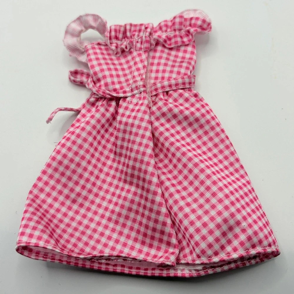 Barbie Pink Gingham Dress White Heels Blue Hat Purse Doll Clothes Outfit Set OS